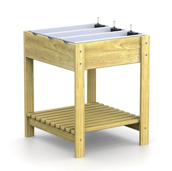 Regal mit Zinkgießkanne und Eimer