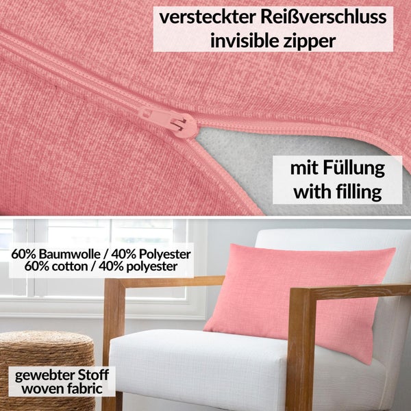 Kissenhülle Leinenoptik 30x50cm mit Füllung Pink