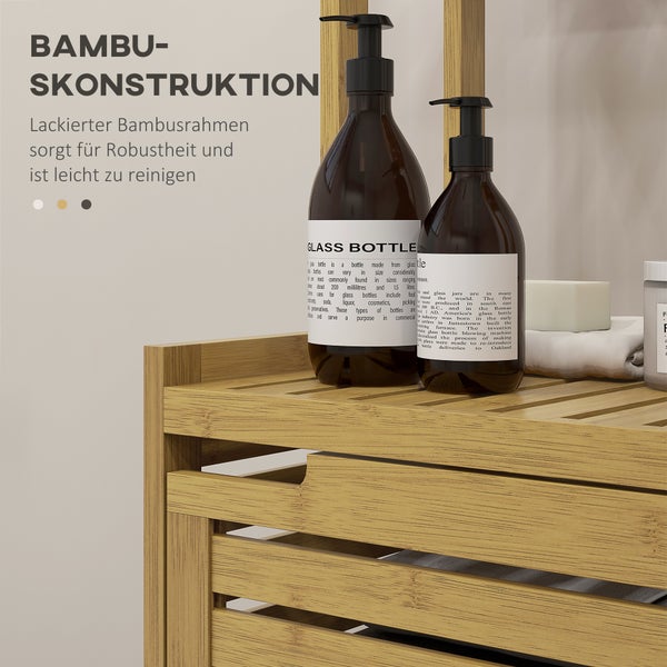 HOMCOM Badezimmerschrank aus Bambus Badschrank mit Schrankfach, Toilettenschrank mit 3 Offen Fächern, Kippschutz, für Bad, Naturholz, 38,5 x 33 x 170 cm