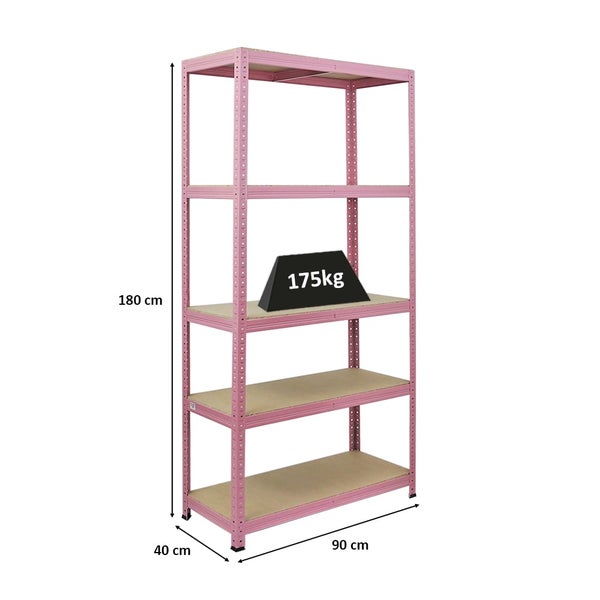 Berlinlodge Wohnregal PINK LADY, HxBxT 180x90x40cm, Fachlast 175kg, 5 Ebenen, Pink, Bücherregal, Standregal, Büroregal für Wohnzimmer, Schlafzimmer, Arbeitszimmer