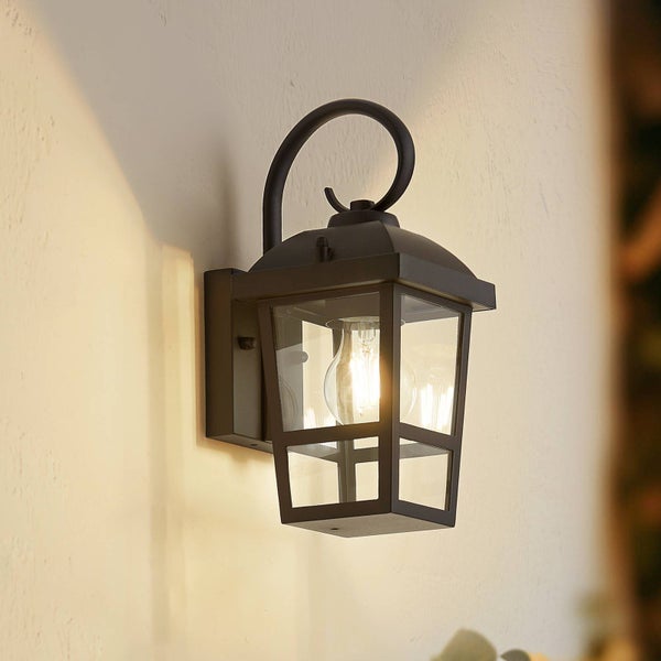 Lindby Wandleuchte außen (Laterne) Eloane (spritzwassergeschützt (Modern) in Schwarz aus Edelstahl (1 flammig, E27) - Außenwandleuchten Wandlampe Led Außenlampe Outdoor für