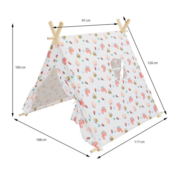 ECD Germany Tipi Spielzelt für Kinder 117x108x105 cm , Indianerzelt Weiß mit bunten Motiven, drinnen/draußen, Teepee Kinderzelt mit 2 Türen und einem Fenster, Kinderzimmer Spielhaus für Mädchen/Jungen