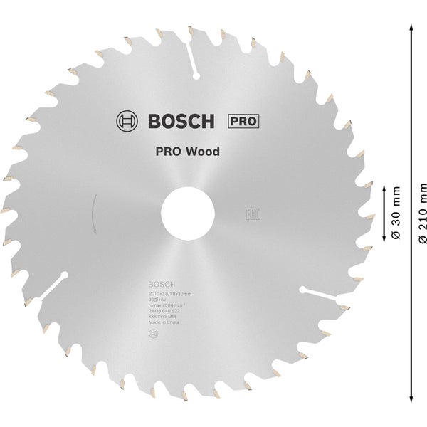 Bosch Pro Wood Kreissägeblatt mit einem Durchmesser von 210 Millimeter und einer Bohrung von 30 Millimeter