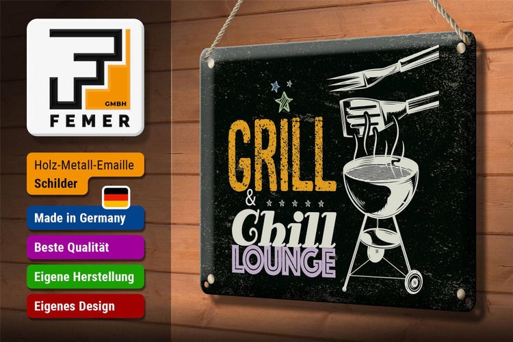 Blechschild Spruch Grill & Chill Lounge 5 Sterne 30x20cm