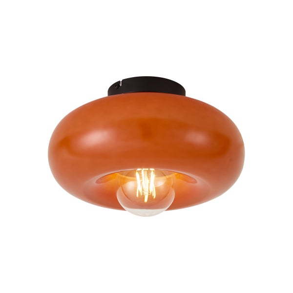 Runde Deckenleuchte aus orangefarbenem Glas im Retro-Design mit sichtbarem Leuchtmittel