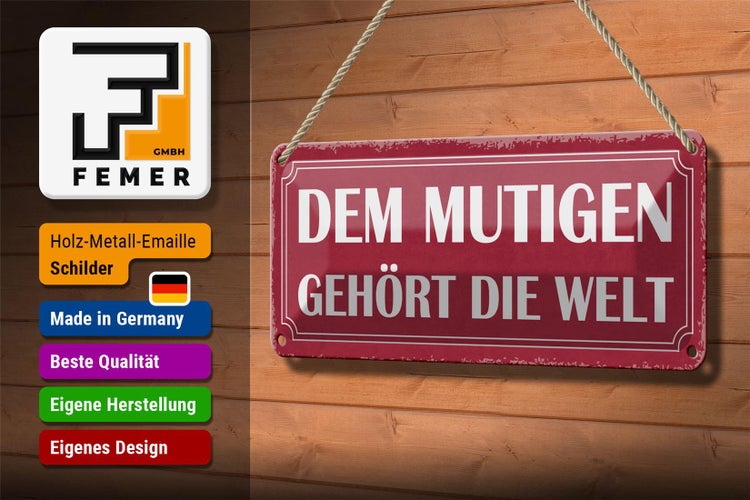 Blechschild Spruch 27x10cm dem mutigen gehört die Welt Dekoration