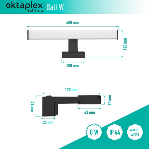 LED Spiegelleuchte 40cm schwarz 3000K Warmweiß 8W 570lm Wandmontage Badezimmerlampe