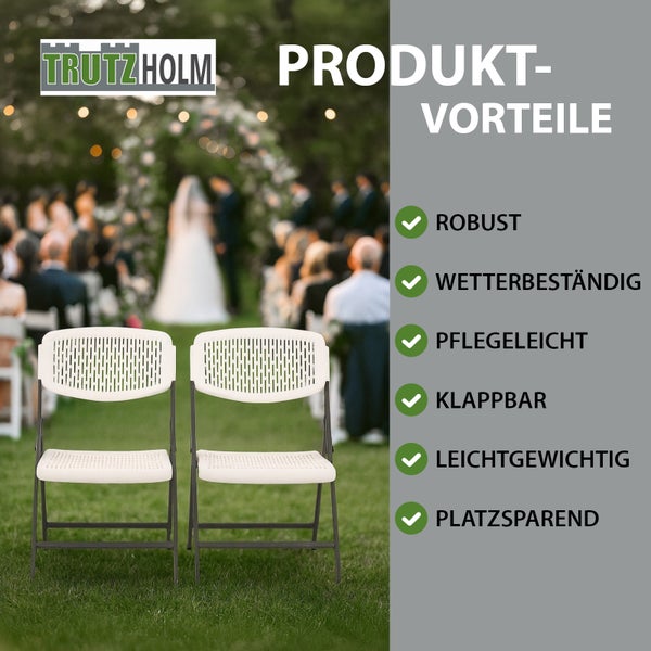 2x Klappstuhl 150 kg ergonomische Sitzform Gartenstuhl wetterfest Campingstuhl Balkonstuhl in weiß