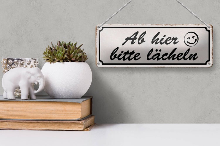 Blechschild Spruch 27x10cm ab hier bitte lächeln Dekoration