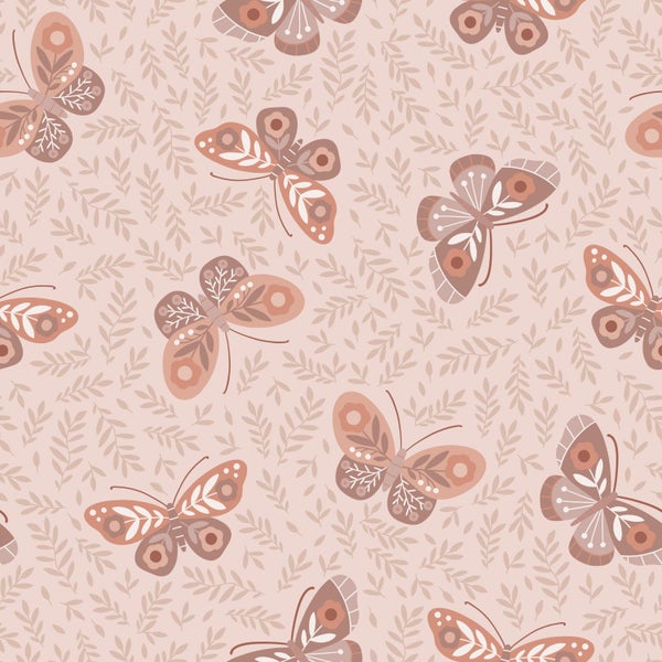 Nahtloses Muster mit stilisierten Schmetterlingen und Blättern