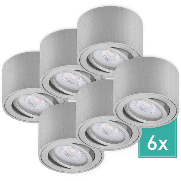 Oktaplex Lighting 6 Stück Aufbauspot Lile Alu gebürstet - inkl. LED Modul 4,8W 230V 4000K Neutralweiß - Aufputz Aufbauleuchte Aufbaustrahler Aluminium schwenkbar