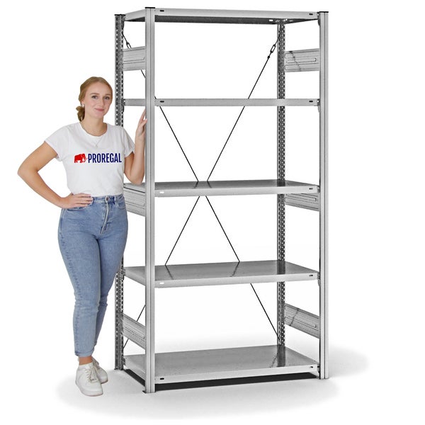 PROREGAL Fachbodenregal Stecksystem T-Profil Heavy-Duty Grundregal HxBxT 200 x 100 x 50 cm 5 Ebenen Fachlast 330 kg Einseitig Nutzbar Verzinkt