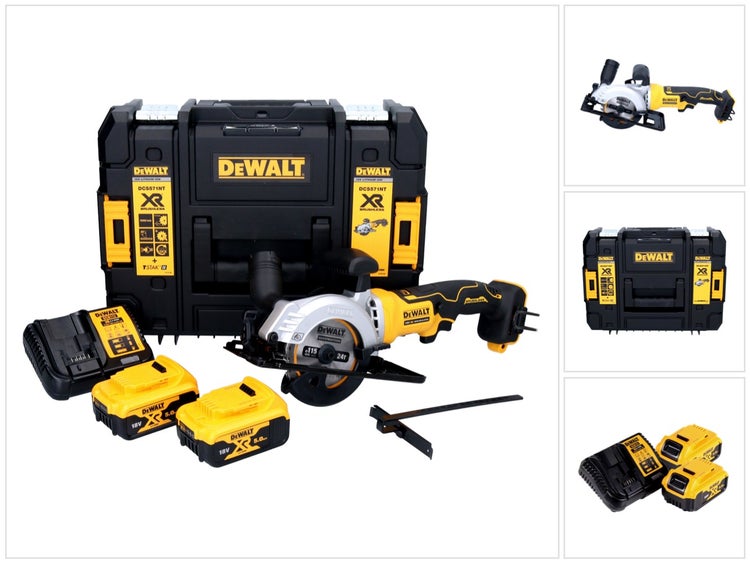 DeWalt Akku-Handkreissäge 18 Volt mit zwei Akkus, Ladegerät, Parallelanschlag und Transportkoffer.