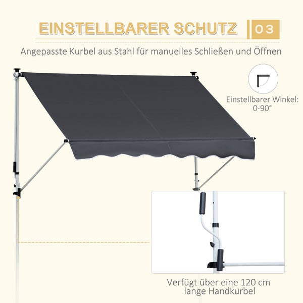 Outsunny, Markise, Klemmmarkise,  2x1,2m, Alu, Grau