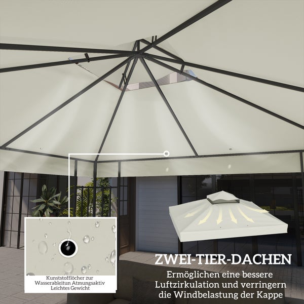 Outsunny Ersatzdach für Pavillon 3 x 3 m, wasserabweisend Pavillondach, Doppeldach Ersatzbezug für Gartenpavillon, Ersatzteile aus Oxford-Stoff, 370 g/m², Hellgrau