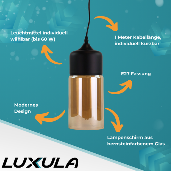 Pendelleuchte mit E27 Fassung, Lampenschirm aus Glas und einem Meter Kabellänge