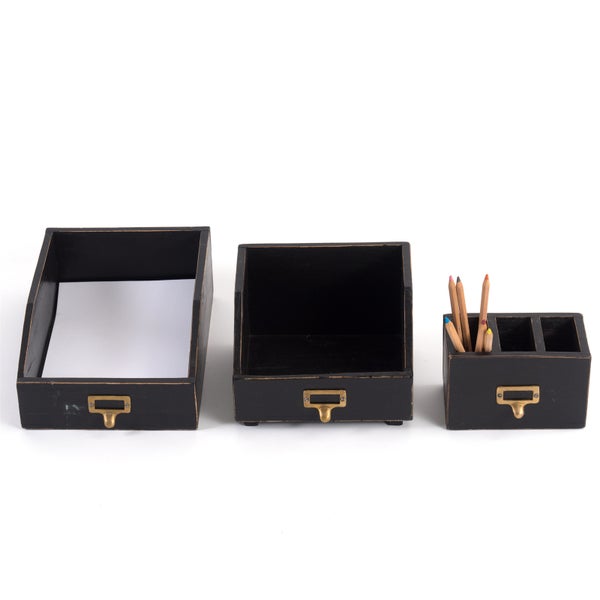 Organizer-Set Office 3-teilig Mahagoni Holz, mit beschreibbarer Tafel 09 voodoo - schwarz