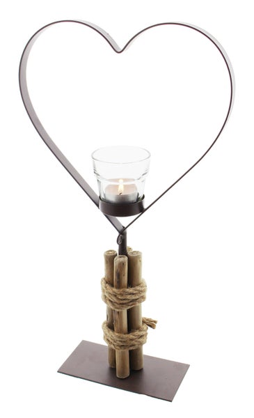 FRANK FLECHTWAREN | Teelichthalter Herz, METALL, 25 x 8 x 45 cm, Glas Ø 6 x 6 cm, ohne Teelicht