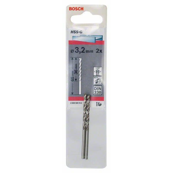 Bosch 2x Metallbohrer HSS-G DIN 338 3,2 x 36 x 65 mm - 2608585912