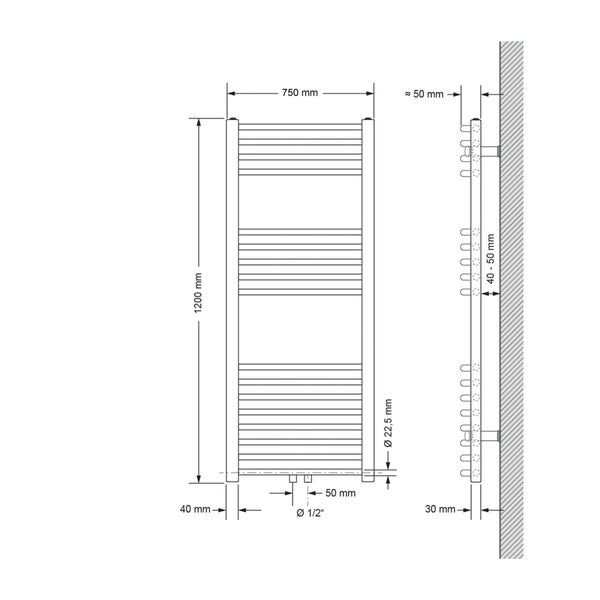 LuxeBath Badheizkörper Sahara 750x1200 mm Schwarz matt gebogen mit Mittelanschluss Designheizkörper Handtuchwärmer Handtuchtrockner Handtuchheizkörper Handtuchheizung Handtuchheizer Badezimmer Heizung