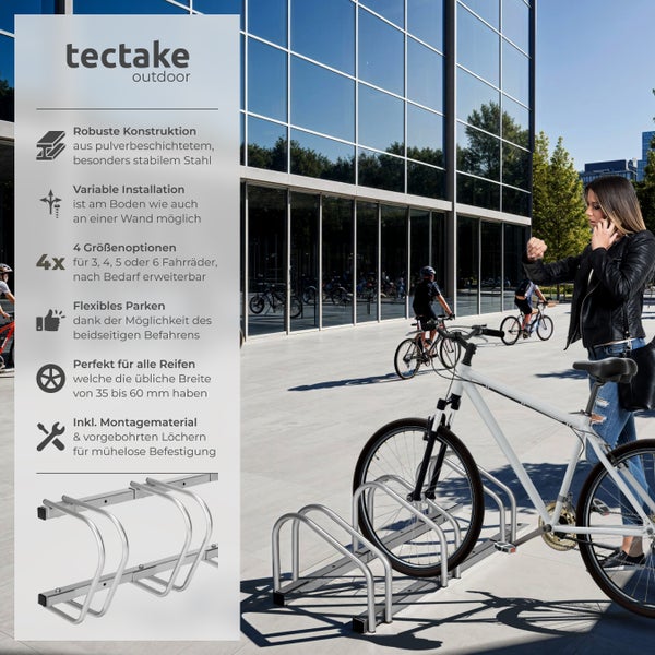 Fahrradständer tectake  von beiden Seiten befahrbar aus rostfreiem Stahl silber