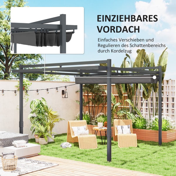 Outsunny Pergola Pavillon ca. 3,5x3m Aluminium Stabil winterfest Sonnenschutz mit verstellbares Schiebedach freistehend Gartenpavillon Terrassenüberdachung Überdachung für Garten Balkon Grau