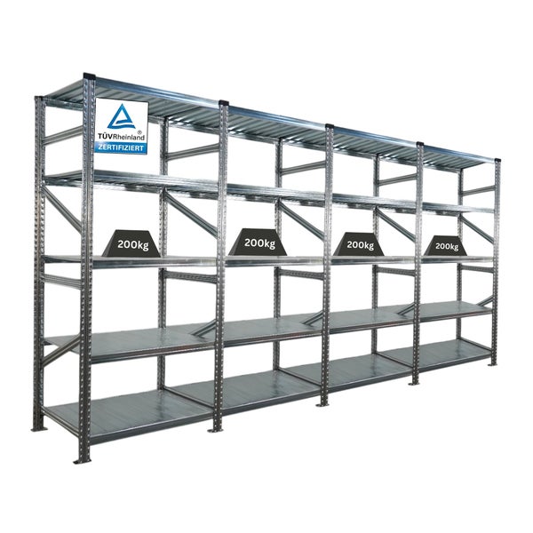 Metallregal mit fünf Ebenen und TÜVRheinland-Zertifizierung