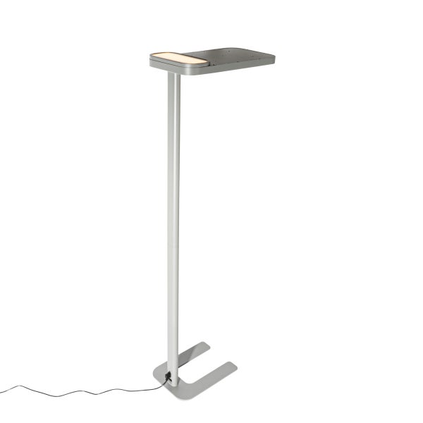 Stehleuchte mit flachem, rechteckigem Lampenkopf und Standfuß