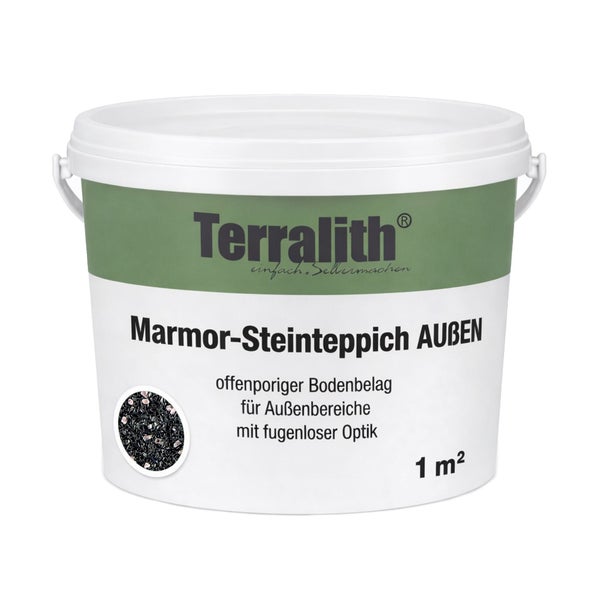 Terralith Marmor-Steinteppich Außen, offenporiger Bodenbelag, schwarz, 1 Quadratmeter.