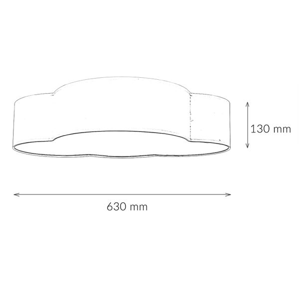 Technische Zeichnung einer Deckenleuchte mit den Maßen 630 mm Breite und 130 mm Höhe.