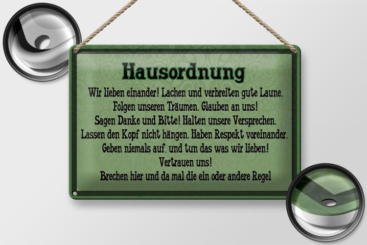 Blechschild Spruch 30x20cm Hausordnung wir lieben einander