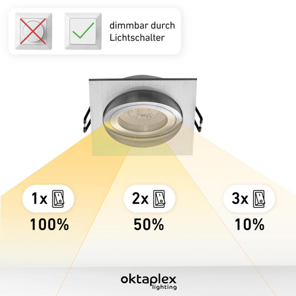 6er Set Einbaustrahler LED Modul 3 Stufen dimmbar 4 8 W 2700K 230V 380lm Einbaudurchmesser 80mm Warmweiß Aluminium Lyon