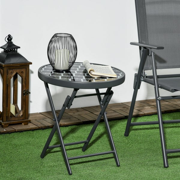 Outsunny Beistelltisch klappbar, Klapptisch aus Glas, kleiner Campingtisch, runder Sofatisch Balkontisch für Balkon Terrasse Wohnzimmer Büro, 45 x 45 x 50 cm, Schwarz