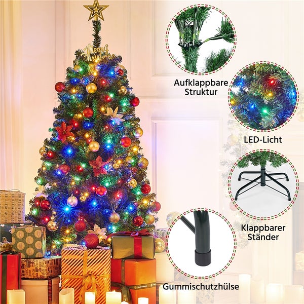 Geschmückter Weihnachtsbaum mit LED Lichtern und Geschenken