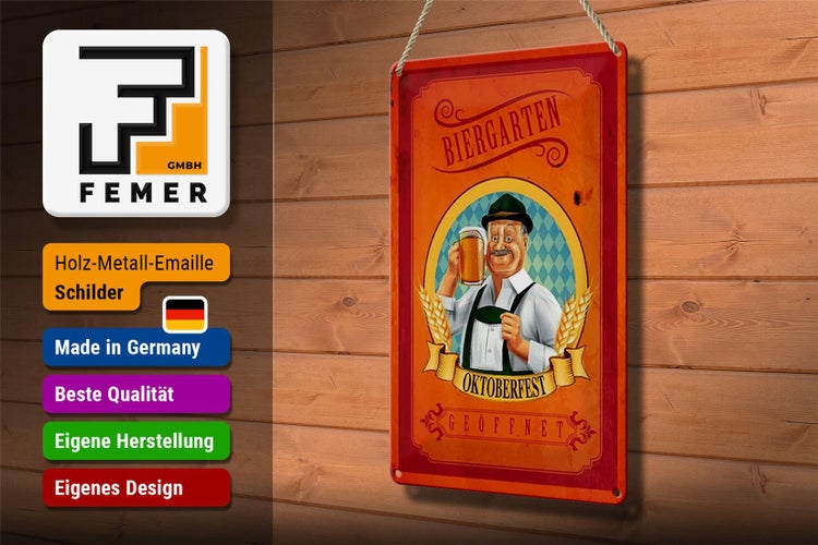 Blechschild Spruch 20x30cm Biergarten geöffnet Oktoberfest