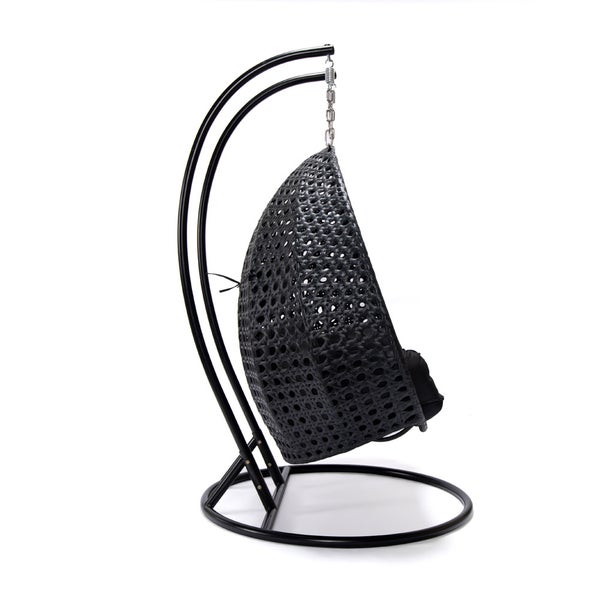 Home Deluxe - Hängesessel TWIN - Schwarz, Höhe 195 cm - inkl. Gestell, Sitz- und Rückenkissen I Polyrattan Hängestuhl Gartenschaukel Hängekorb
