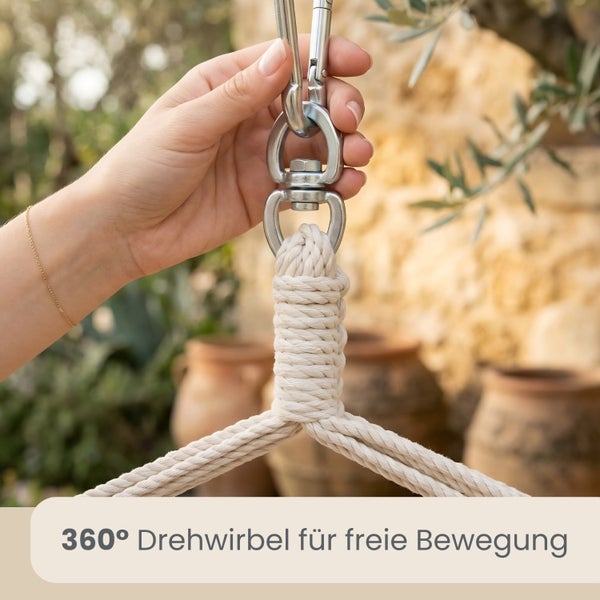 360 Grad Drehwirbel aus Metall für freie Bewegung an einem Hängesessel.