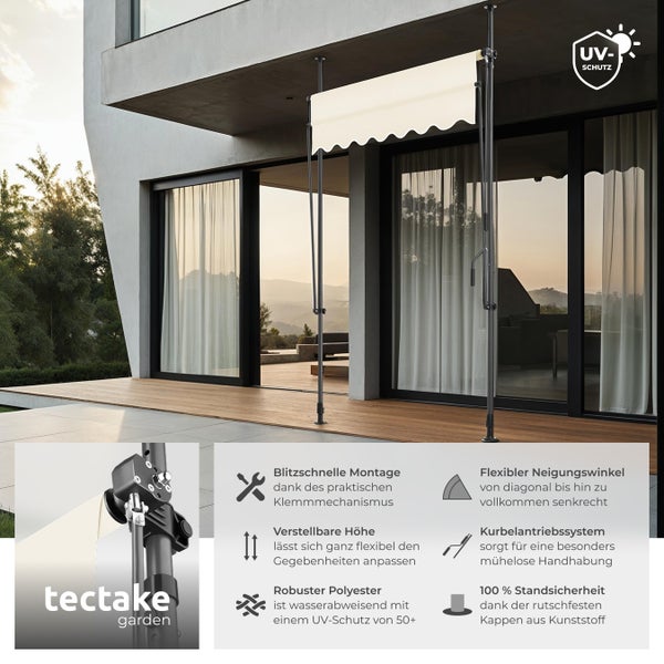 Klemmmarkise tectake  einfache Montage mit Handkurbel beige