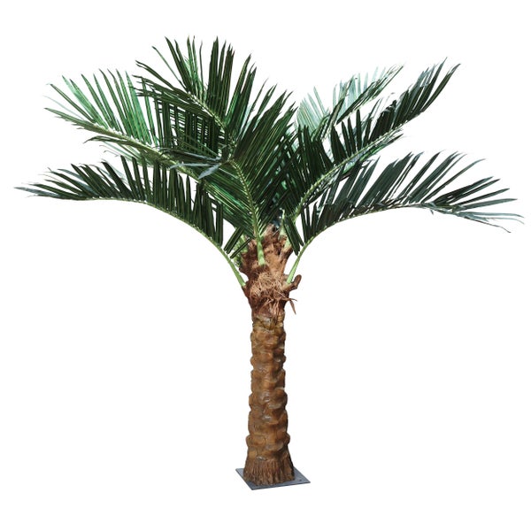 Künstliche Phoenix-Palme mit braunem strukturiertem Stamm und grünen Wedeln.