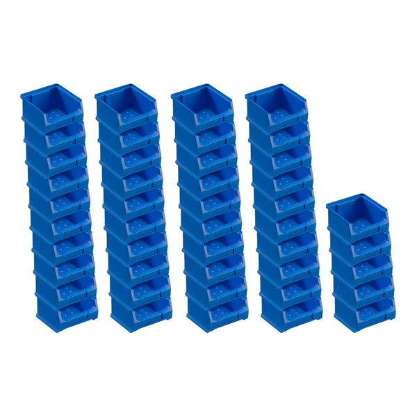 PROREGAL Trägersystem Rote Systemplatte mit 45 x Blauen Sichtlagerboxen 1.0 Maße H x B 50 x 100 cm Sichtlagerbox Sichtlagerbehälter
