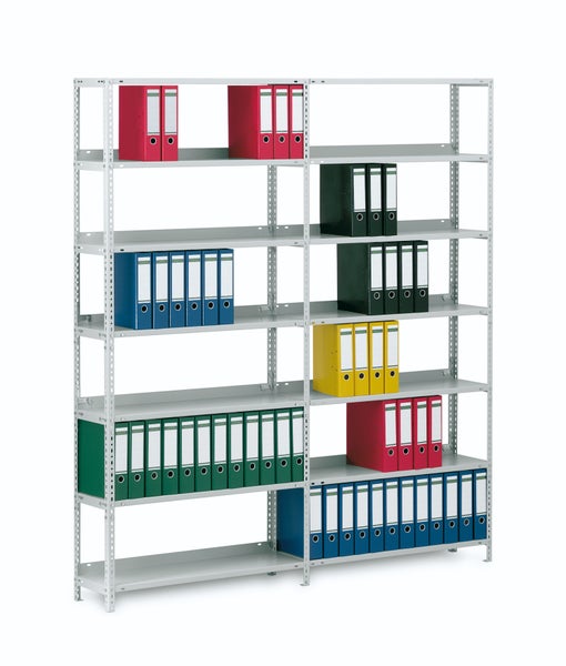 PROREGAL Aktenregal Schraubsystem Grundregal HxBxT 220 x 75 x 30 cm 7 Ebenen Fachlast 60 kg Mit Deckboden Einseitig Nutzbar Lichtgrau