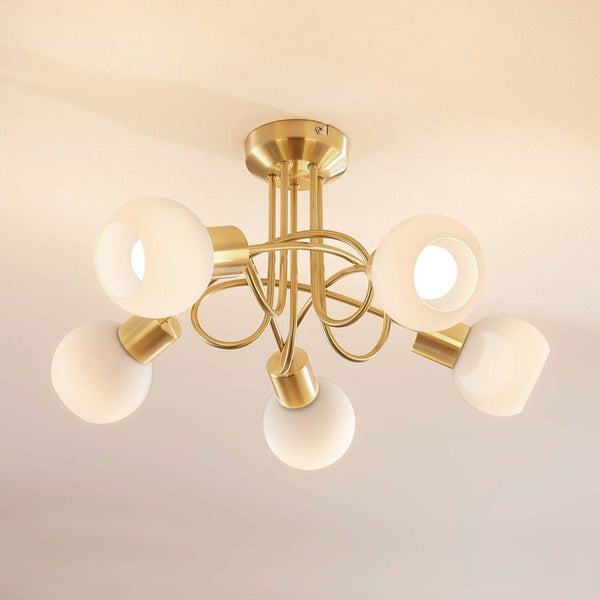 Lindby Deckenlampe Glas Metall messing matt, Deckenstrahler Deckenleuchte 5x E14 max. 8W ohne Leuchtmittel Strahler Lampe Wohnzimmer Flurlampe