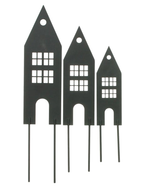 FRANK FLECHTWAREN | Stecker Haus, 3er Set, METALL, H: 20cm, H: 25 cm, H: 30 cm