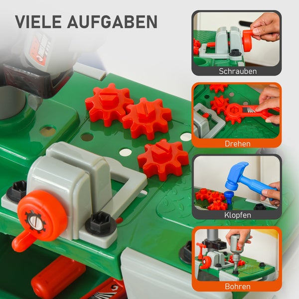 HOMCOM Kinder Werkbank mit Werkzeug, 44L x 26B x 71H cm, PP-kunststoff, Grün