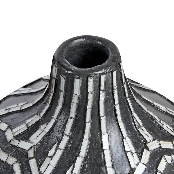 Dekorative Vase mit Mosaikmuster aus kleinen Stein- oder Glasstücken in dunkler Ausführung