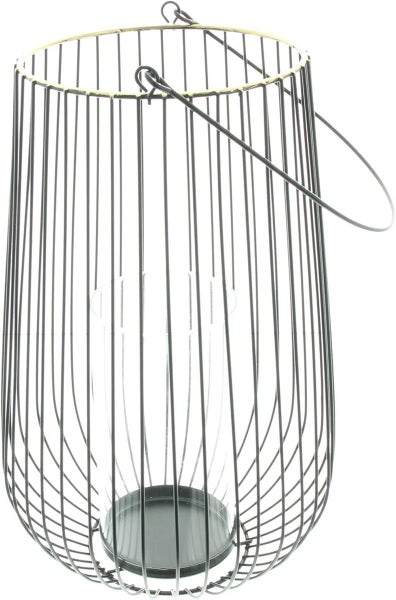 Dekoleidenschaft Windlicht Retro groß aus Metall, schwarz / gold, 34 cm hoch, Hängelaterne mit Windlichtglas, Kerzenhalter
