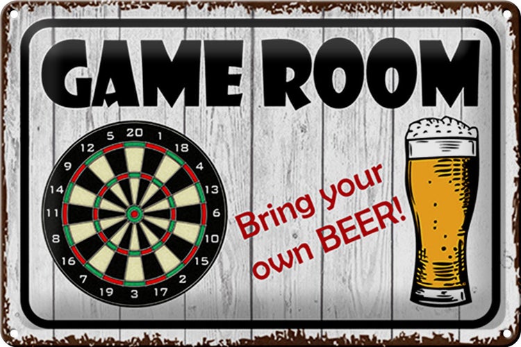 Blechschild Spruch 30x20cm Dart game room bring your Beer