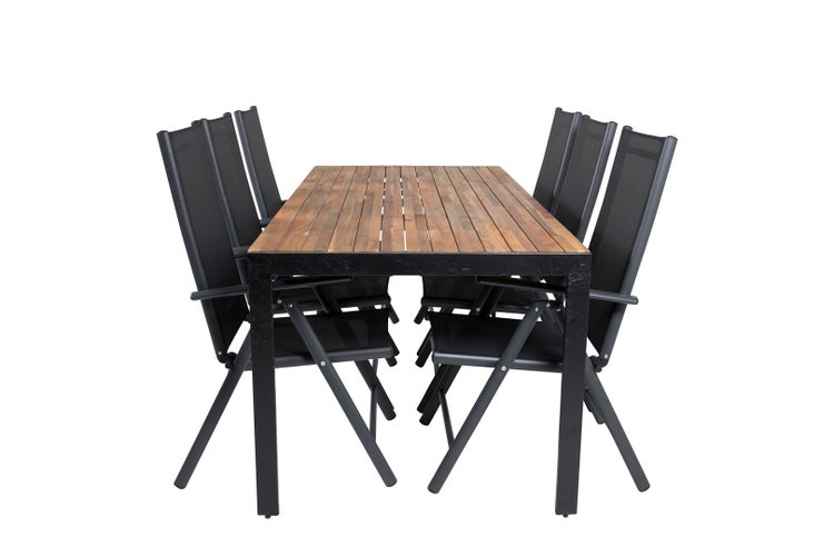 Bois Gartenset Tisch 90x205cm und 6 Stühle Break schwarz, natur.