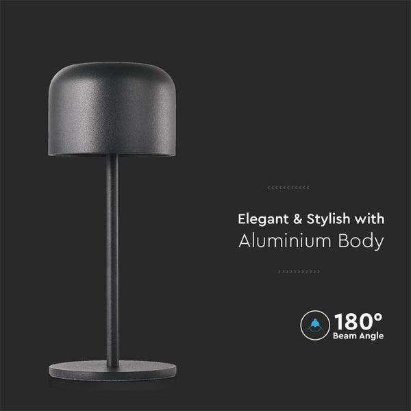 V-TAC VT-1181 - Wiederaufladbare Tischlampen - IP54 - Black Body - 1.5 Watt - 150 Lumen -