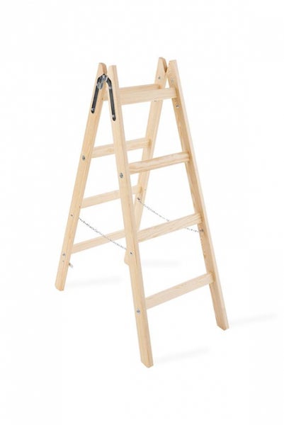 PROREGAL Wood Double Giraffe Holz-Sprossen-Stehleiter mit Sicherheitskette 2 x 4 Sprossen 132 cm Hoch Trittleiter Bockleiter Sprossen-Doppellleiter